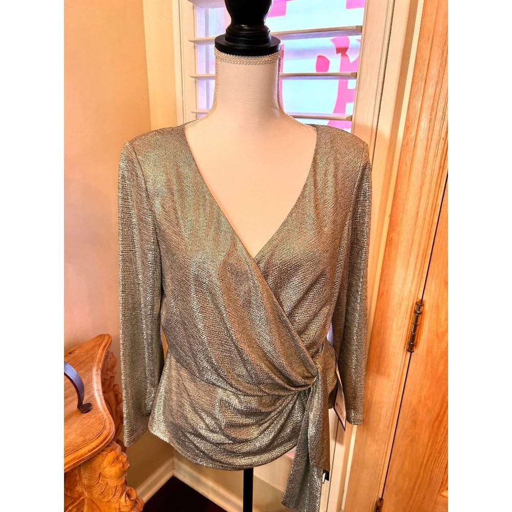 NWT sz 14 Adrianna Papell Metallic Wrap Top
